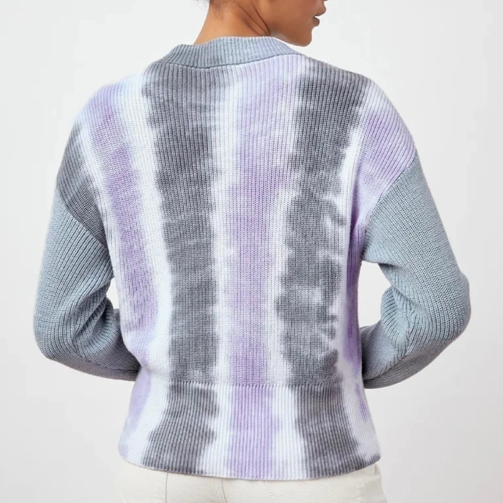 NEW Rails Karis Cotton Cashmere Rib Knit Pullover Sweater Aqua Tie Dye Small